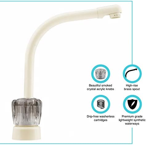 Dura Faucet DF-PK210S-BQ RV Hi-Rise Kitchen Sink Faucet (Bisque) | Tall spout with smoked acrylic knobs makes filling big pots easy.