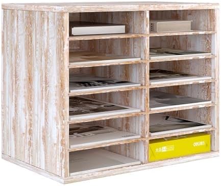 TQVAI Wood Literature Organizer, 27 Slots Hold 13500 Sheets A4 Papers, Wooden Desk File Paper Storage Organizer with Adjustable Shelves