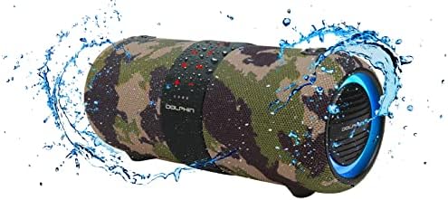 Dolphin Portable Waterproof Bluetooth Speaker, Dual 3" Woofer Boombox, Camo | TWS Technology, Color-Changing Lights, USB/TF/FM/AUX
