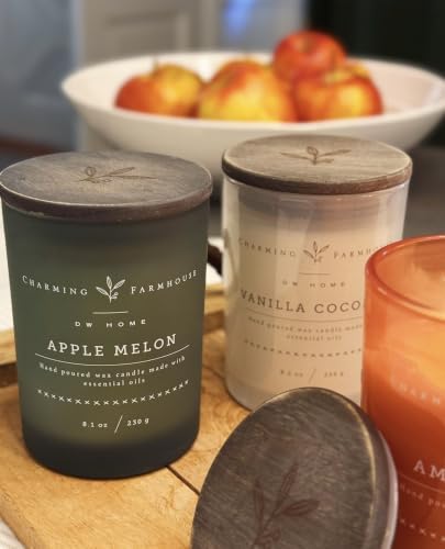 Charming Farmhouse by DW Home Vanilla Brûlée Scented Candle, 8 oz Wooden Wick Candle, Vanilla Bean, Toffee & Toasted Marshmallow Fragrance, Up to 40H Burn Time