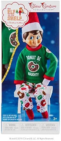 The Elf on the Shelf Donut Pajama Outfit - 2019 Retro Claus Couture Sleepover Set (Two Piece) - Cute Christmas Themed PJ Outfit For Both Boy and