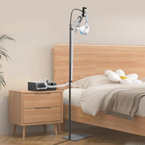 CPAP Hose Holder Bedside Stand, Fits ResMed/Philips w/Hook | All-Metal Durable, No-Wall-Drill Setup, Aluminum Hook Keeps Hose Tangle-Free & Hygienic