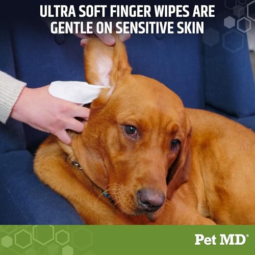 Pet MD Dog Ear Cleaning Wipes – Otic Cleanser for Dogs - 100 ct | Soothing Ear Care with Aloe Vera & Eucalyptus, Regular Wipes