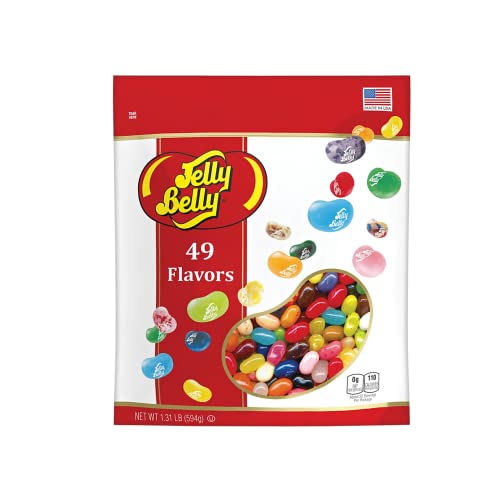 49 Assorted Jelly Bean Flavors Resealable Pouch, Gluten and Fat Free Shareable Bag of Fruity Chewy Candy, 1.31 LB