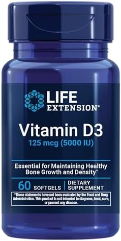 Life Extension Vitamin D3 125 mcg (5000 IU), Bone Health, Brain Performance, Immune System Support, Gluten-Free, Non-GMO, Once Daily, Two-Month Supply, 60 Softgels | Bone Health, Cognitive Health & Immune System Support, Gluten-Free & Non-GMO, Once Daily…