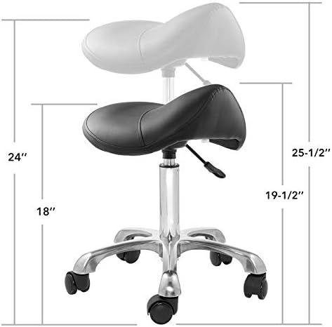 Saloniture Professional Ergonomic Saddle Stool, Black - Adjustable Hydraulic Seat, Rolling Spa Salon, Massage