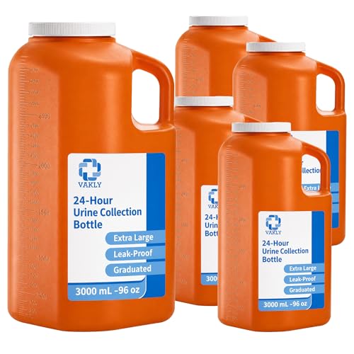 Vakly 24 Hour Urine Collection Bottle, 3000 mL, Graduated Container, Handle