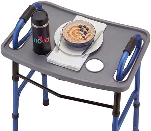 NOVA Walker Tray Table with Spill-Proof Raised Edges and Two Cup Holders and for Seniors, Standard Folding Walker Accessory, 16 x 23 Inch