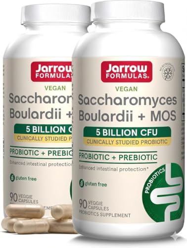 Jarrow Formulas Saccharomyces Boulardii + MOS Probiotics for Digestive Health and Intestinal Tract Support - 5 Billion CFU Per Serving - 90 Delayed Release Caps - Probiotic + Prebiotic - 90 Servings | Intestinal Tract Support, 5 Billion CFU Per Serving,…