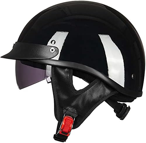 ILM Half Helmet Motorcycle Open Face Sun Visor Quick Release Buckle DOT Approved Cycling Motocross Suits Men Women 205V (M, Matt Black)