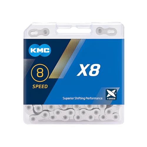 KMC X8 8-Speed X-Series High-Performance Bicycle Chain, Nickel Plate/Grey | Compatible with Shimano, SRAM, and Campagnolo 8-speed systems for MTB, road, gravel, and cyclocross riding