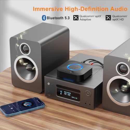 1Mii B06+ Bluetooth Receiver, Hi-Fi Wireless Audio Adapter, Bluetooth 5.3 Receiver with 3D Surround aptX HD aptX Low Latency for Home Music Streaming Stereo System