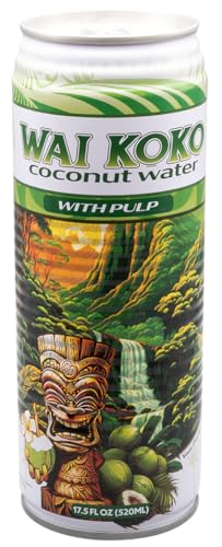 Wai Koko Coconut Water with Pulp, 17.5 Fl Oz Cans (Pack of 12) | Real coconut pulp in 100% pure coconut water