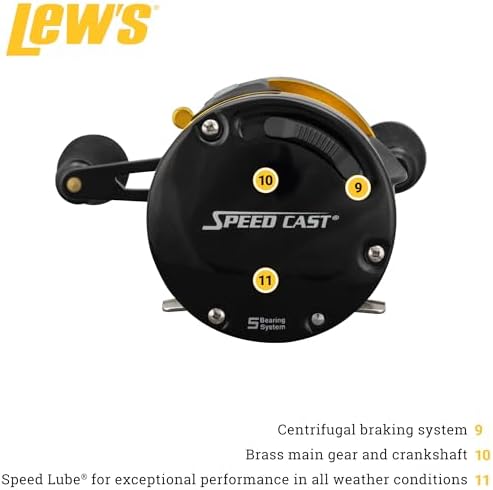 Lew's Speed Cast 5.3:1 Right Hand Casting Reel, Black/Gold