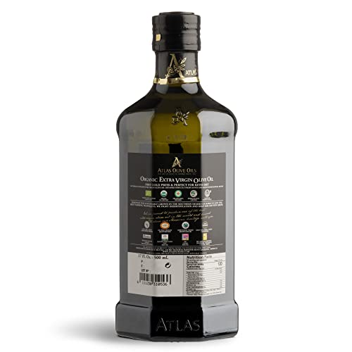 Atlas Organic Extra Virgin Olive Oil, Moroccan, High Polyphenol, 750 mL | Cold Pressed EVOO With High Smoke Point, Trusted By Award-Winning Chefs, One Family Farm, Polyphenol-Rich & Smooth Finish