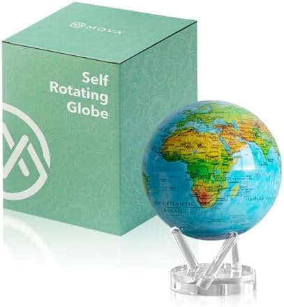 MOVA Self Rotating Globe, Ocean Blue Relief Classic (4.5") | solar powered globe, no batteries or cords, gift for geography lovers, premium kinetic display, office desk decor