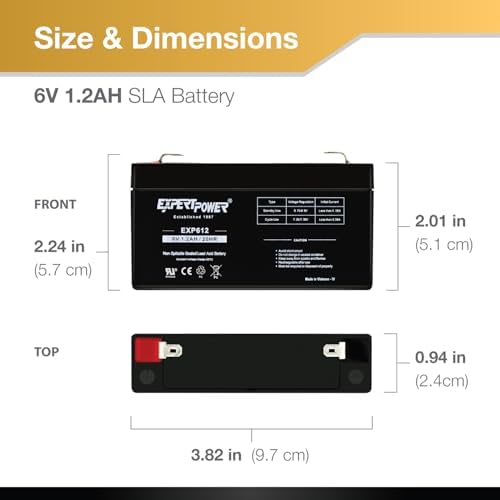 ExpertPower EXP612-1.2Ah 6V Rechargeable Battery, Alarm Battery Replacement for Security System, Home Alarm, GE XT Backup, Replaces DJW6-1.2