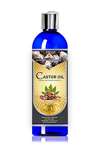 Ancient Health Remedies Organic Castor Oil - Cold Pressed, Unrefined, Pure Carrier Oil for Hair Growth, Skin Moisturizing & Softening (16 oz)