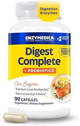 Enzymedica Digest Complete + Probiotics - Digestive Enzyme Supplement for Women & Men, Enzyme and Probiotic Capsules for Digestion, Gut Health Support, Helps Gas & Bloating, Vegetarian - 90 Caps
