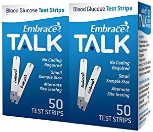 100ct Embrace Talk Blood Glucose Test Strips Includes 100 Lancets