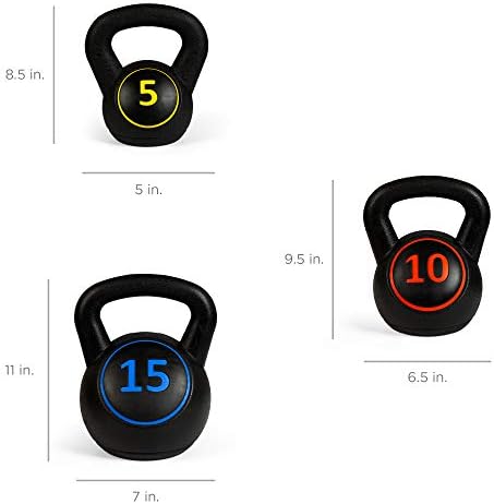 Best Choice Products 3-Piece Kettlebell Set with Storage Rack, HDPE Coated Exercise Fitness Concrete Weights for Home Gym, Strength Training