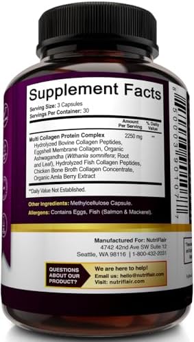 NutriFlair Multi Collagen Peptides 2250mg, 90 Capsules - Type I, II, III, V