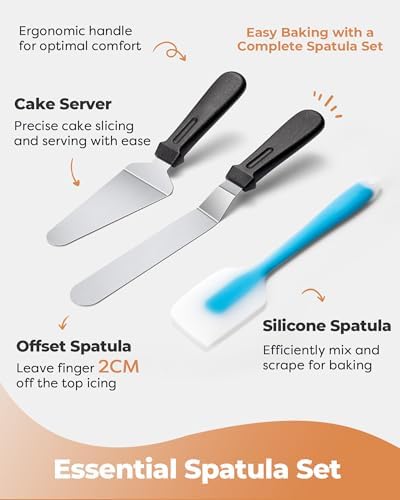 Kootek Aluminum Cake Stand Turntable Set for Decorating Baking Kit, 12" | Beginner-friendly, Baking Supplies Tools with Cake Stand Turntable for Decorating and Display, 2 Spatulas, 3 Icing Scrapers