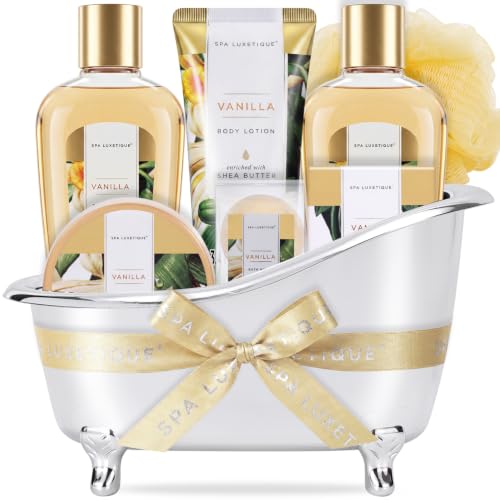 Self Care Gifts for Women, Spa Luxetique 8pcs Daisy Bath and Body Gift Baskets for Her, Bath Set with Bubble Bath, Lotion, Christmas Gifts for Mom