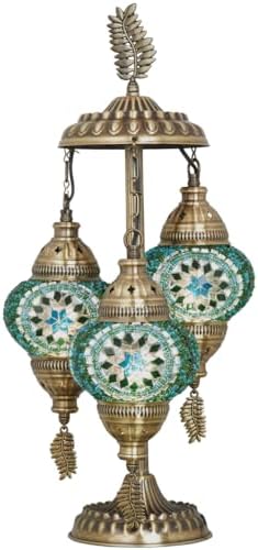DEMMEX 3-Globe Turkish Moroccan Table Lamp, Tiffany Mosaic Glass Bedside Night Light, Handmade Colorful Mosaic Glass Globes & Antique Brass Finish Base, 21" H, Multicolor