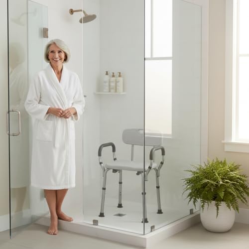 NOVA Bath Seat with Padded Removable Arms & Back, Shower Chair for Seniors, 300 lb Capacity, Adjustable Height 16"–21", Tool-Free Assembly