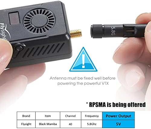 Black Mamba Audio Video Transmitter 5.8 ghz 40CH FPV Vtx for Gopro FPV Drone Video Transmitter 5V Output (RPSMA ANT 5V Out for Gopro)