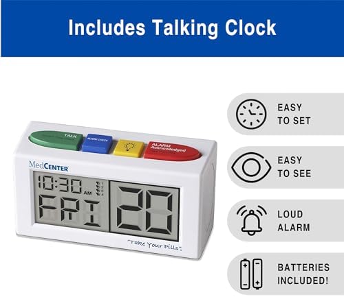 MedCenter 31-Day Pill Organizer System with 4-Time Talking Alarm