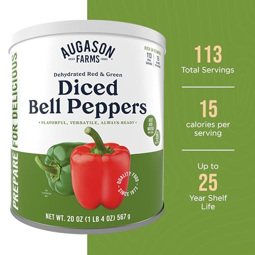 Augason Farms Dehydrated Diced Bell Peppers Can | Emergency Food Supply, 113 Servings, 25 Year Shelf Life, Red and Green Peppers, Dehydrated Meals
