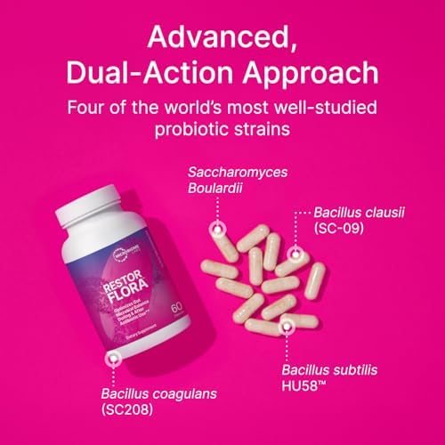 Microbiome Labs Restorflora Probiotics for Digestive Health - Gut Health Supplements with Dual Action Probiotics for Women & Men - Support Bowel