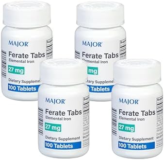 Major 27 mg Ferate Tabs - Ferrous Gluconate Elemental Iron Dietary Supplement - 100 Count (3 Pack)