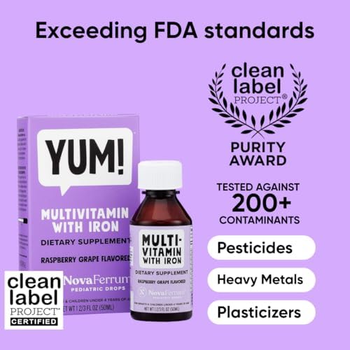 NovaFerrum MMM | Multivitamin for Kids, Infants and Toddlers | Vitamin C, D3, E | Gluten Free Certified | Sugar Free | No Artificial Colors | Ages 4 & Under | Orange Flavored | 2 Fl Oz (50 mL)