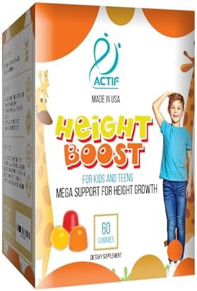 Actif Height Boost Mega Support for Height Growth with 10+ Factors, Height Supplement for Kids and Teens, 60 Gummies, Strawberry Flavor