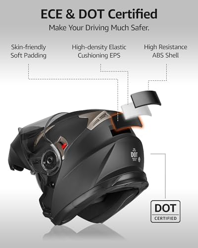 Motorcycle Modular Full Face Helmet DOT Approved - YEMA Helmet YM-925 Motorbike Casco Moto Moped Street Bike Racing Helmet with Sun Visor for Adult Youth Men and Women