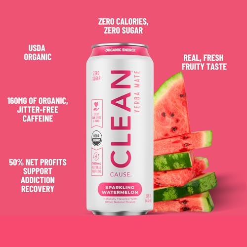 CLEAN Cause Zero Sugar Yerba Mate Organic Energy Orange Ginger, 12Pack 16oz