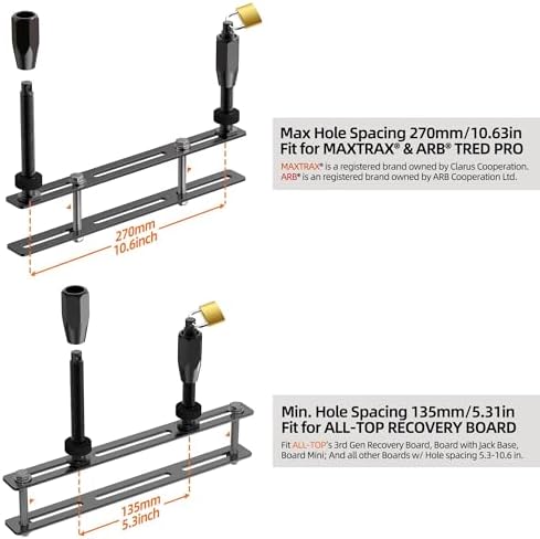 ALL-TOP Recovery Board Mount Kit, Universal Bracket for Traction Tracks, Adjustable DIY Lockable Pin Set for Roof Rack, Crossbar & Cargo Basket