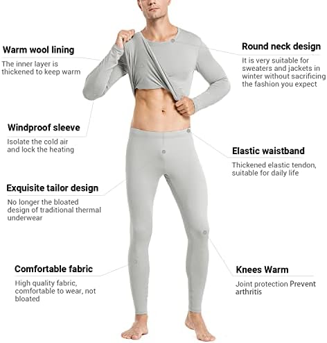 PISIQI Thermal Underwear Men Long Johns Set Ultra-Soft with Fleece Lined Base Layer Winter Skiing Warm Top & Bottom