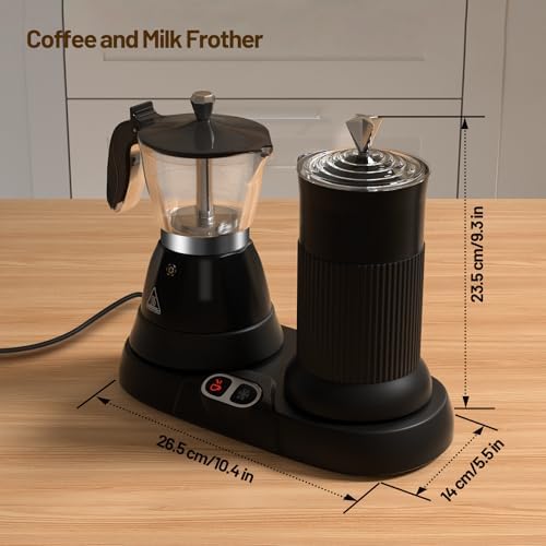 Electric Espresso Machine with Milk Frother 2 in 1 Efficient Moka Pot Coffee Maker with Milkfroth Aluminum One-Touch Operation for Effortless Cappuccinos Lattes Macchiatos White