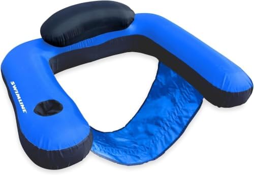 SWIMLINE Original Fabric Covered Inflatable Pool Lounger | with Comfortable Sling Seat, Back Rest, and Built in Cup Holder | for Pool, Beach, Lake, and More