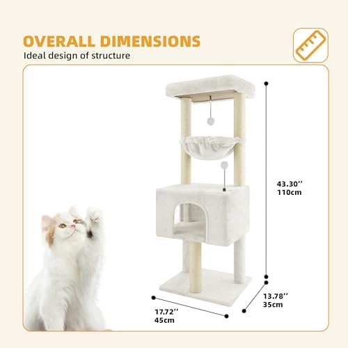 32" Cat Tree for Indoor Cats, 2-in-1 Cat House with Sisal Scratching Post & Ramp, 2-Level Cat Tower with Rotatable Feather & Ball Toys, Stable Grey Cat Condo for Small/Medium Cats, Grey