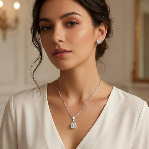 2 Piece Set Crystal Solitaire Earrings Pendant Necklace 18 Inches in Steel