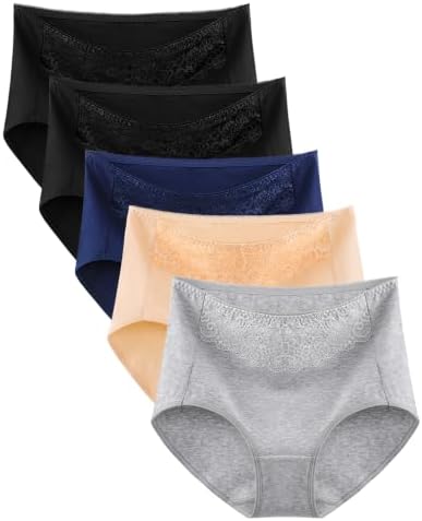 MISSWHO Women's High Waisted Cotton Underwear Soft Breathable Full Coverage Stretch Briefs Ladies Panties 5-Pack