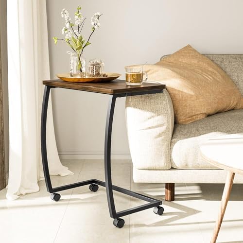 SRIWATANA Walnut C Shaped Side Table, Vintage End Table for Sofa Couch Bed