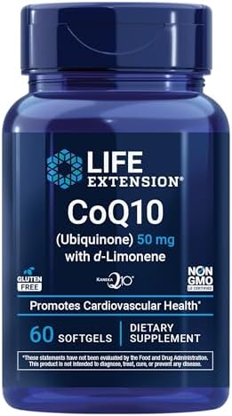 Life Extension Super-Absorbable CoQ10 (Ubiquinone) with d-Limonene, Heart Health Supplement, relieves General Fatigue, oxidative Stress Defense, 50 mg
