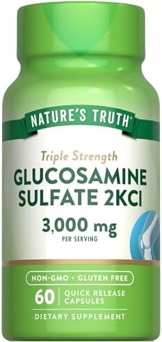Nature's Truth Glucosamine Sulfate Capsules | 3000mg | 60 Count | Triple Strength | Non-GMO & Gluten Free Supplement | Triple Strength | Non-GMO &
