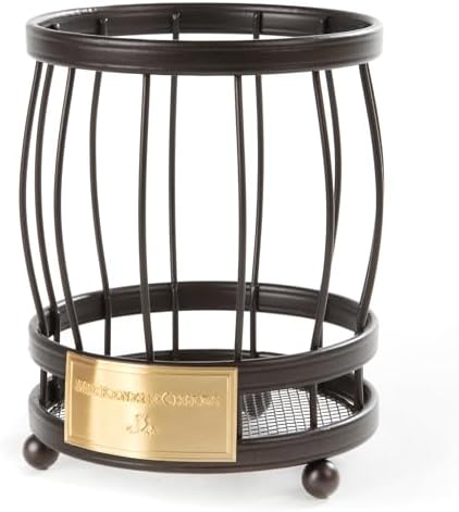 MACKENZIE-CHILDS Utensil Caddy | Sturdy cutlery organizer, made from coated carbon steel with brass logo plate, 6" dia. x 7" H